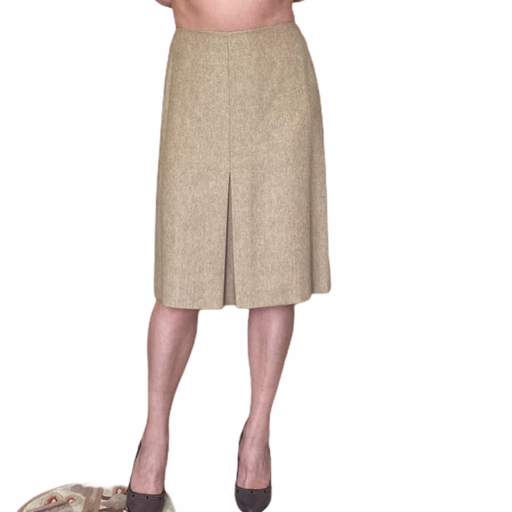 MK Maska Beige Angora Wool Box-Pleat Suit Skirt Women's Size 12